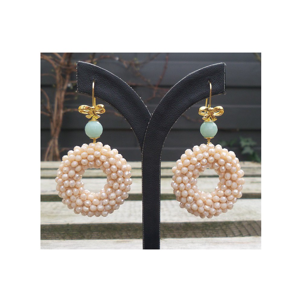 Gilt earrings ring of ivory colorful crystals and amazonite