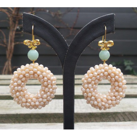 Gilt earrings ring of ivory colorful crystals and amazonite