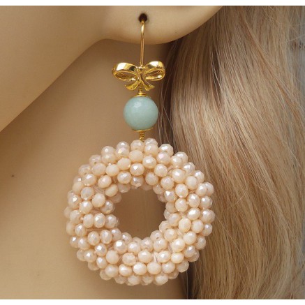 Gilt earrings ring of ivory colorful crystals and amazonite