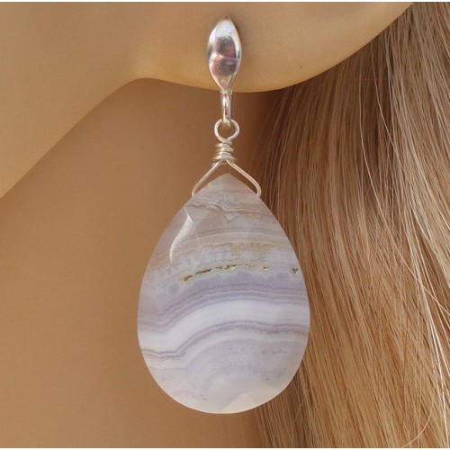 Silver earrings with blue Lace Agate Briolet