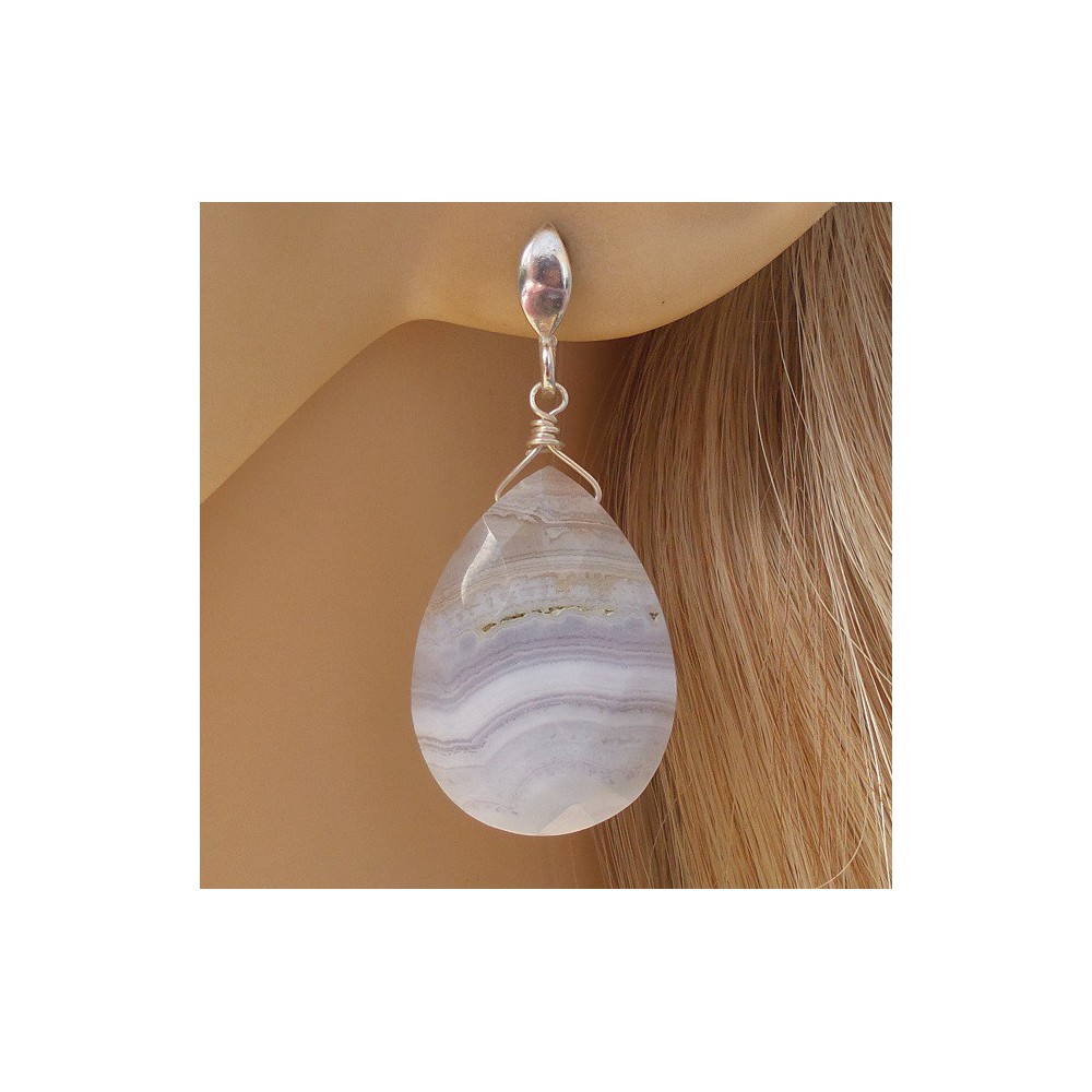 Silver earrings with blue Lace Agate Briolet