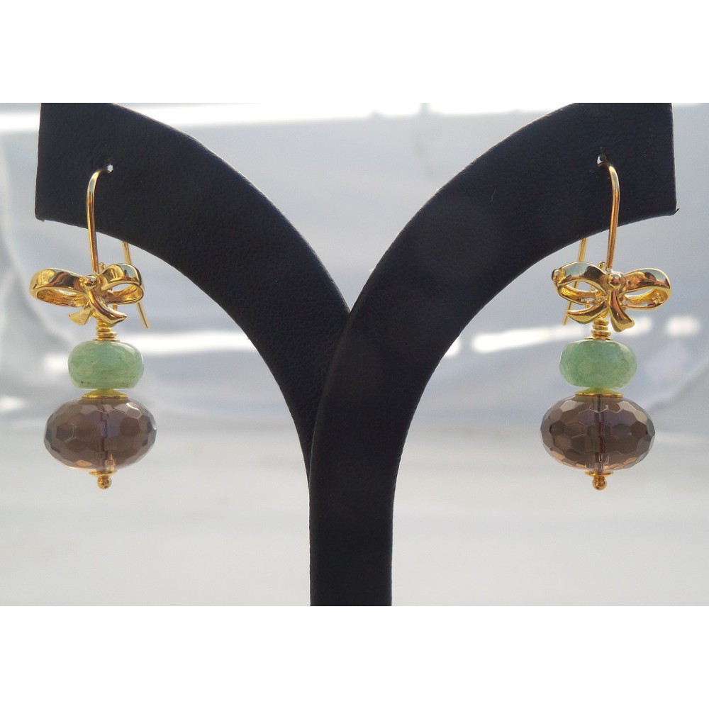 Gilded earrings with smokey topaz and aventurine