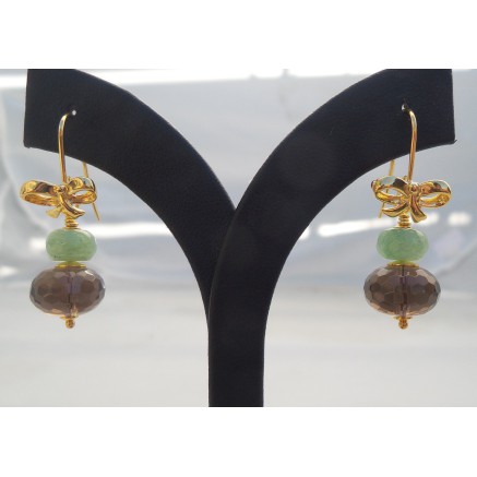 Gilded earrings with smokey topaz and aventurine