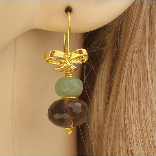 Gilded earrings with smokey topaz and aventurine