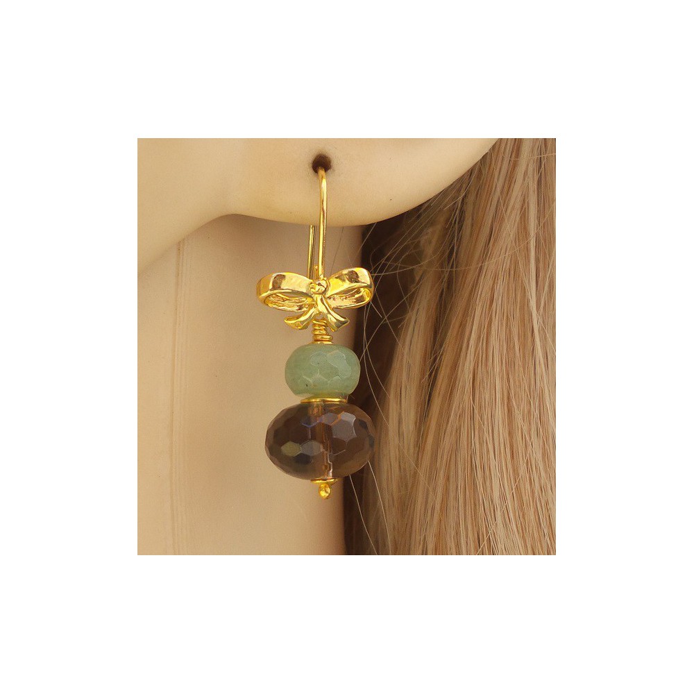 Gilded earrings with smokey topaz and aventurine