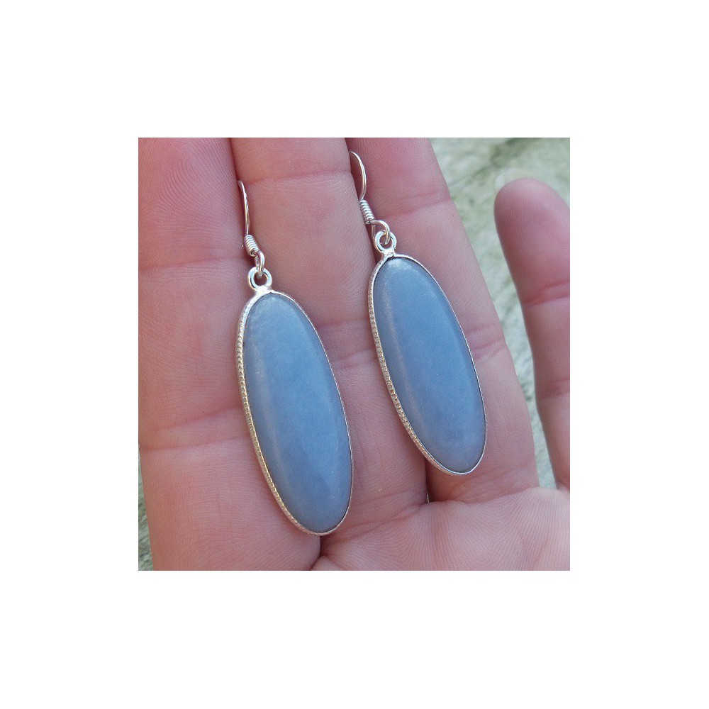 Silver earrings set with oval angelite