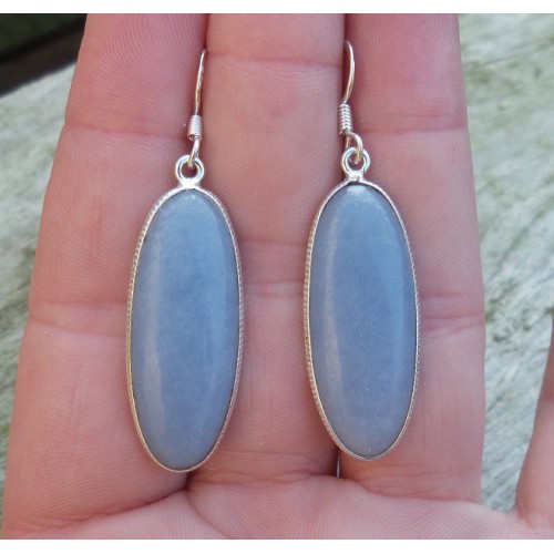 Silver earrings set with oval angelite