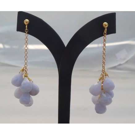 Gilded long earrings with blue lace agate briolettes