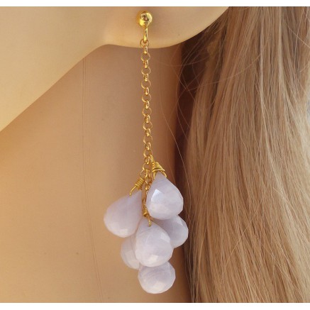 Gilded long earrings with blue lace agate briolettes