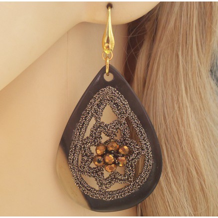 Gilded earrings with buffalo horn and silk wire