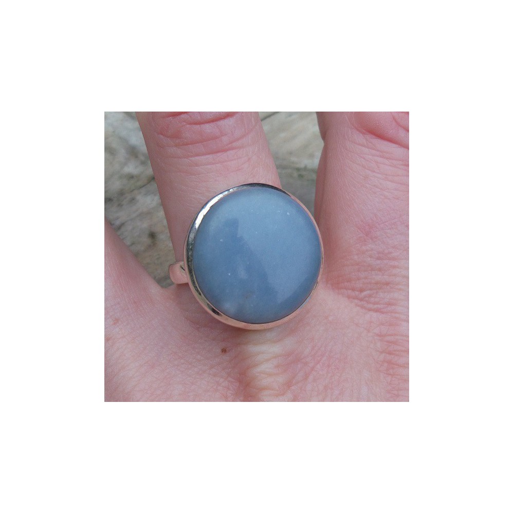 Silver ring set round angelite size 19.7 mm