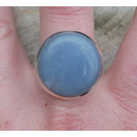 Silver ring set round angelite size 19.7 mm