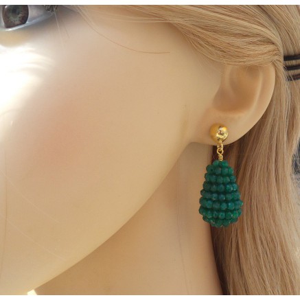 Gilded earrings with a drop of green Onyxen