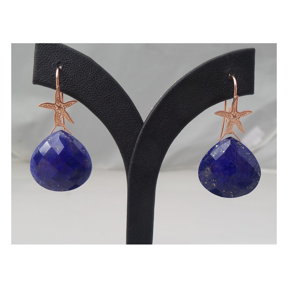 Rosé gilt earrings with lapis lazuli briolet