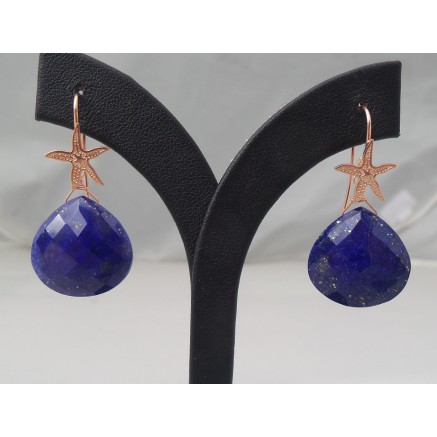 Rosé gilt earrings with lapis lazuli briolet