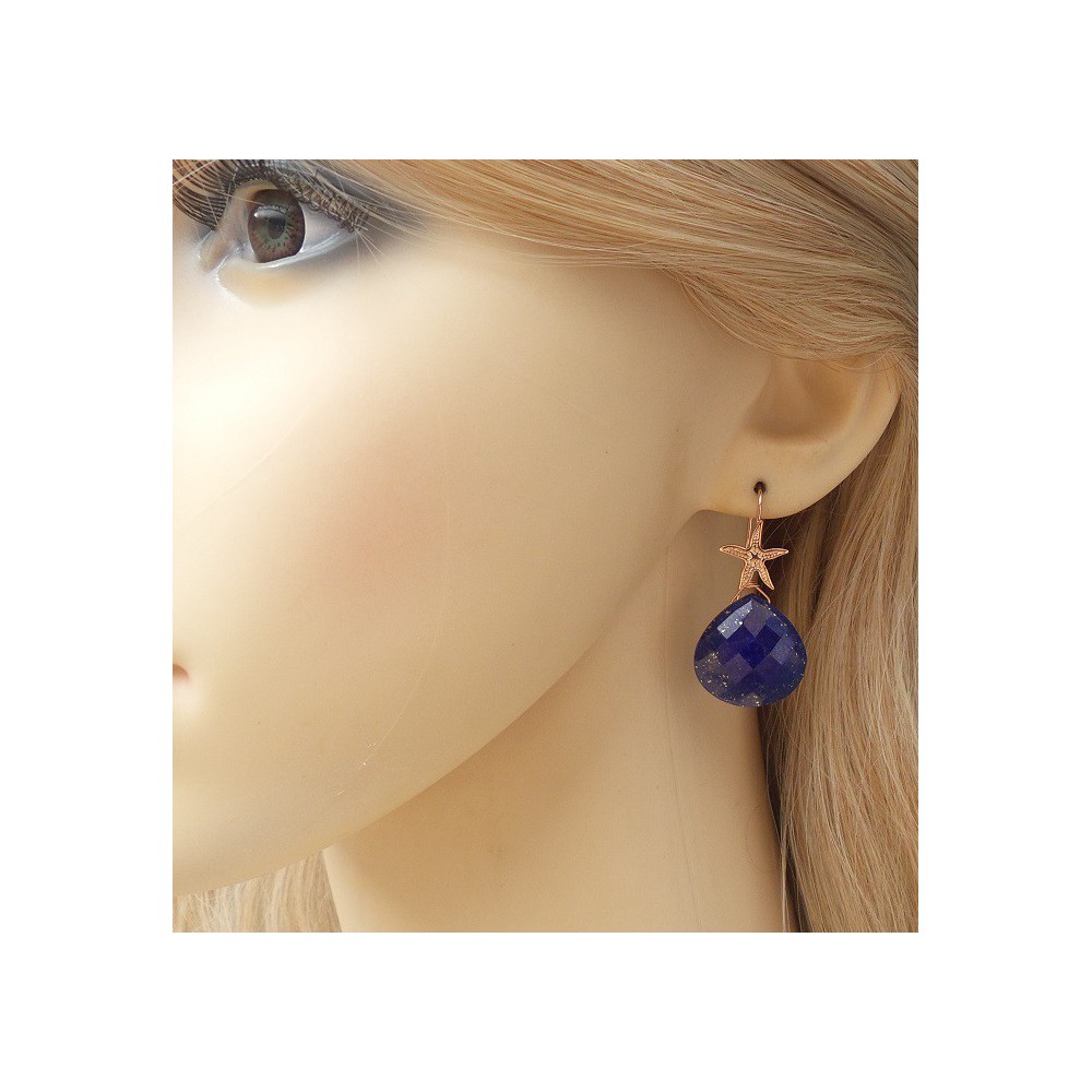 Rosé gilt earrings with lapis lazuli briolet