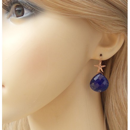 Rosé gilt earrings with lapis lazuli briolet