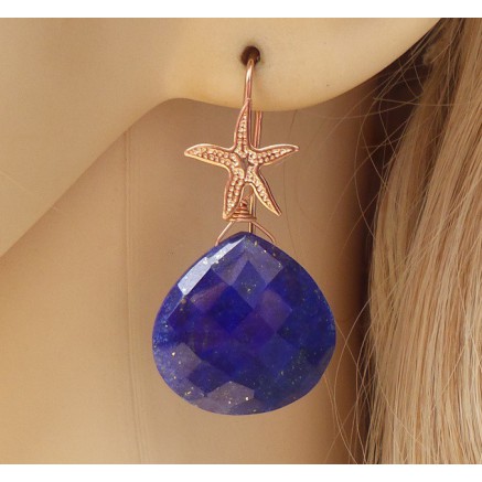 Rosé gilt earrings with lapis lazuli briolet