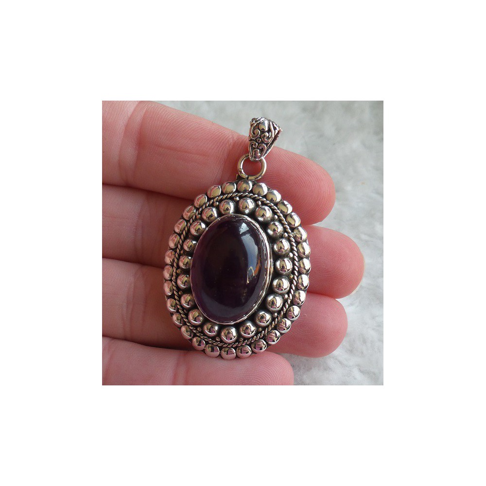 Silver Pendant Ovale Cabochon cut amethyst edited setting