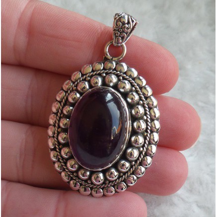 Silver Pendant Ovale Cabochon cut amethyst edited setting