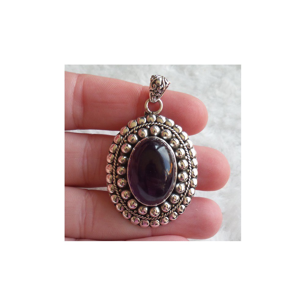 Silver Pendant Ovale Cabochon cut amethyst edited setting