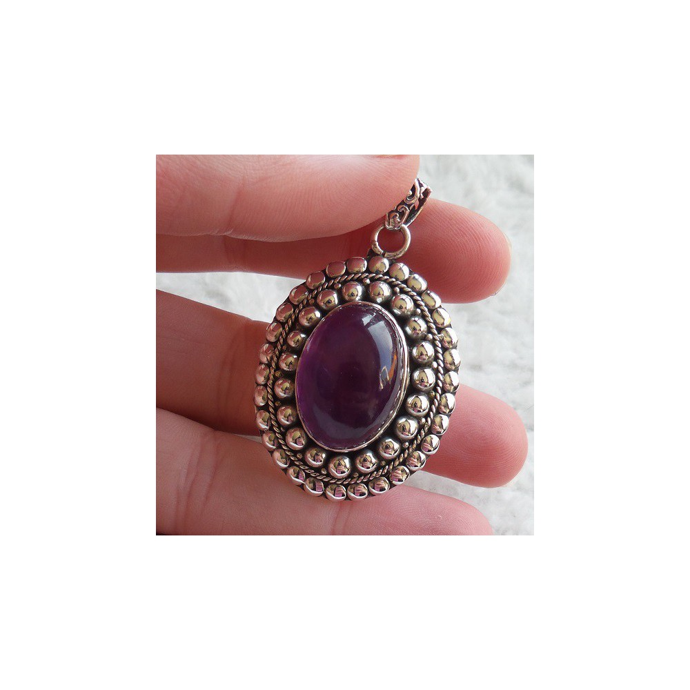 Silver Pendant Ovale Cabochon cut amethyst edited setting