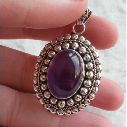 Silver Pendant Ovale Cabochon cut amethyst edited setting