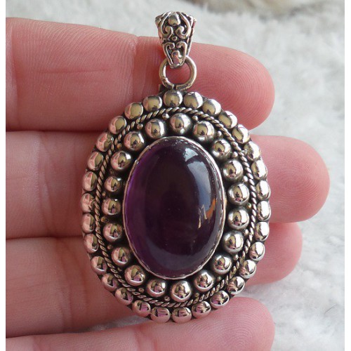 Silver Pendant Ovale Cabochon cut amethyst edited setting