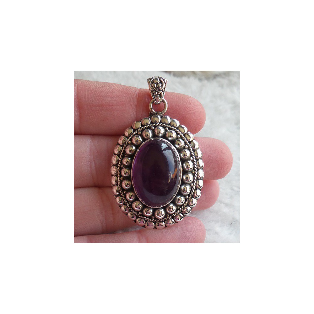 Silver Pendant Ovale Cabochon cut amethyst edited setting