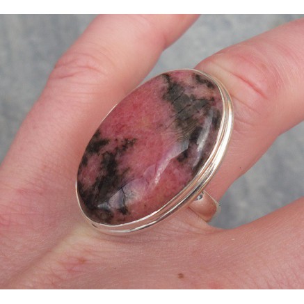 Silver ring set with oval rhodonite 17.3 mm