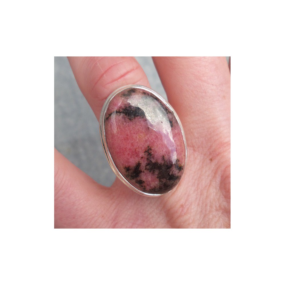 Silver ring set with oval rhodonite 17.3 mm