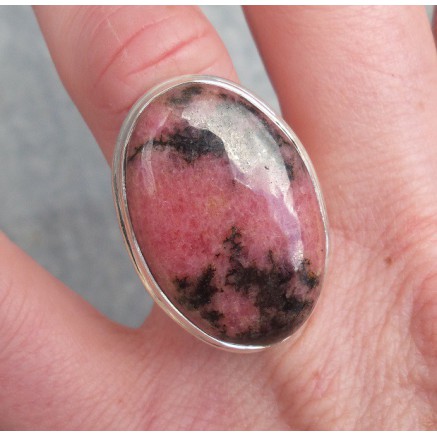 Silver ring set with oval rhodonite 17.3 mm