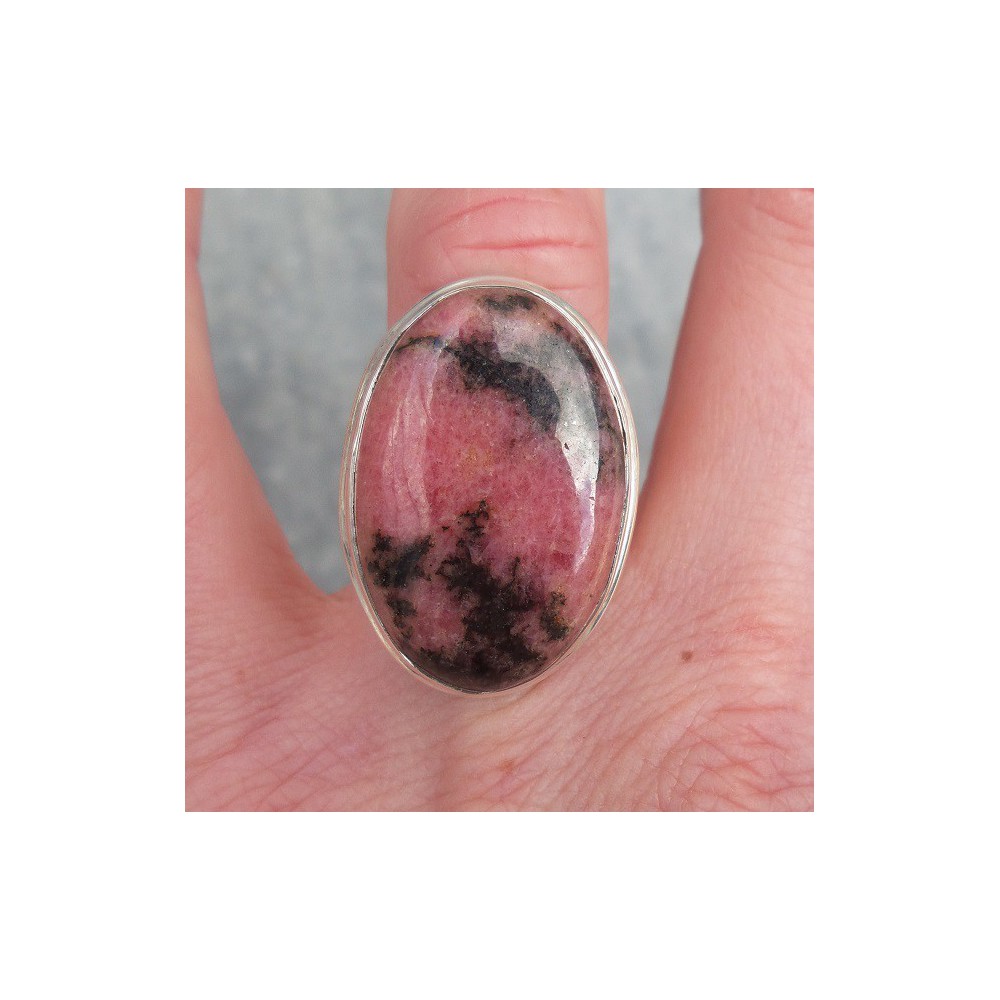 Silver ring set with oval rhodonite 17.3 mm