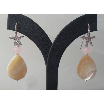 Silver earrings with rose quartz and mother -of -pearl briolet