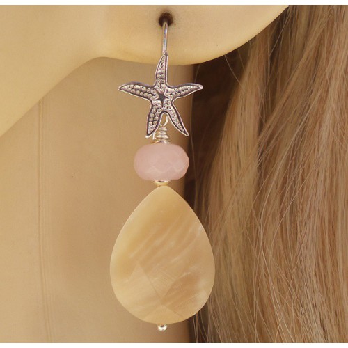 Silver earrings with rose quartz and mother -of -pearl briolet