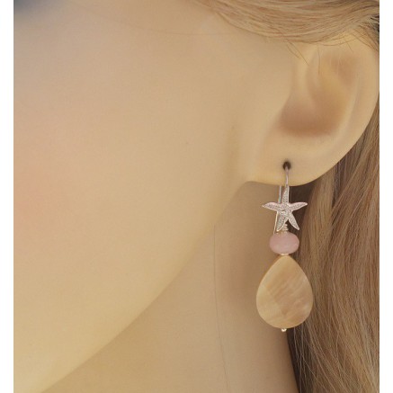 Silver earrings with rose quartz and mother -of -pearl briolet