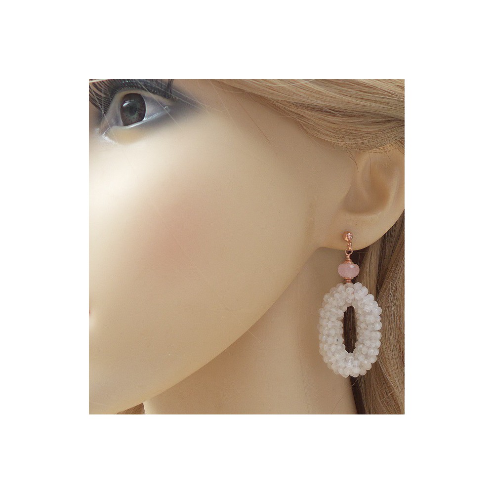 Rosé gilt earrings with oval of moonstones and rose quartz