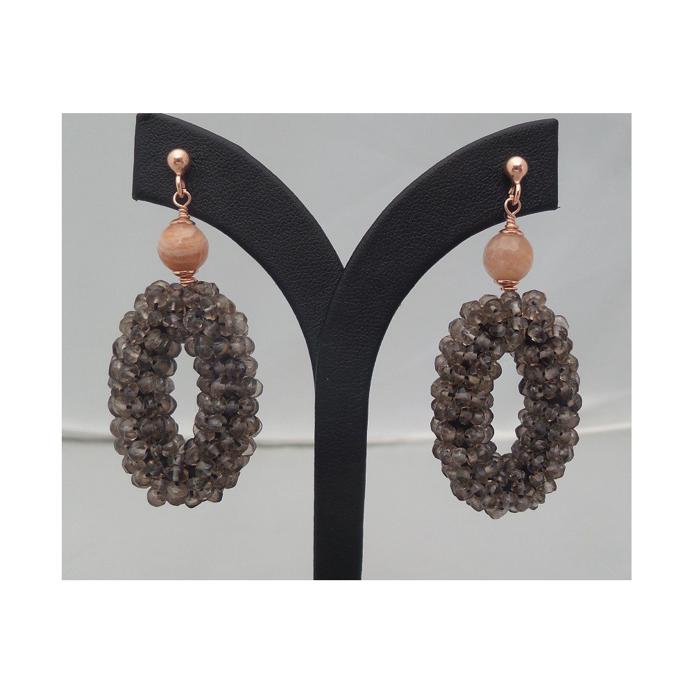 Rosé gilt earrings with oval from smokey topazen and tanning stone