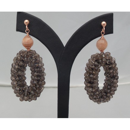 Rosé gilt earrings with oval from smokey topazen and tanning stone