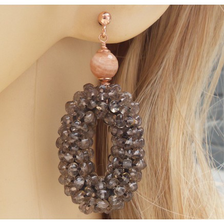 Rosé gilt earrings with oval from smokey topazen and tanning stone