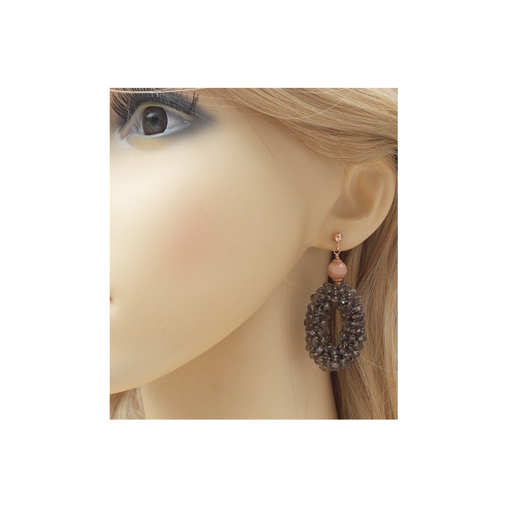 Rosé gilt earrings with oval from smokey topazen and tanning stone