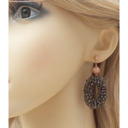 Rosé gilt earrings with oval from smokey topazen and tanning stone