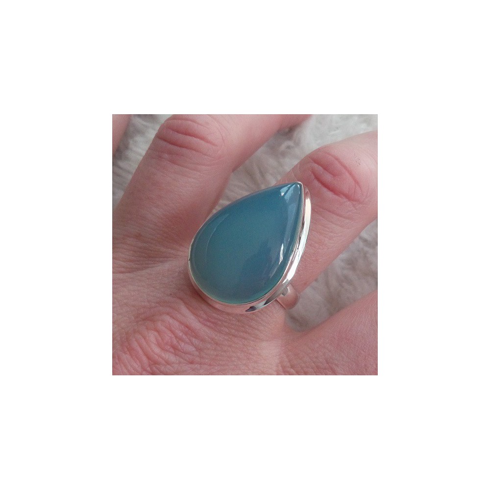 Silver ring set with drop shape Aqua Chalcedone 19 mm