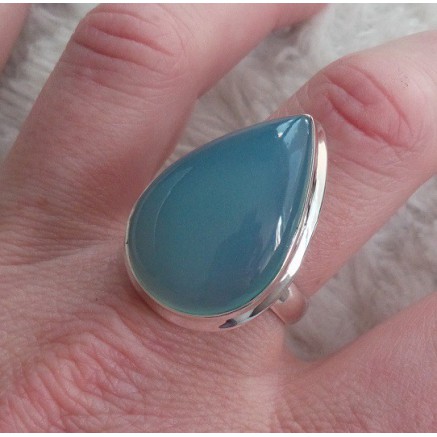 Silver ring set with drop shape Aqua Chalcedone 19 mm