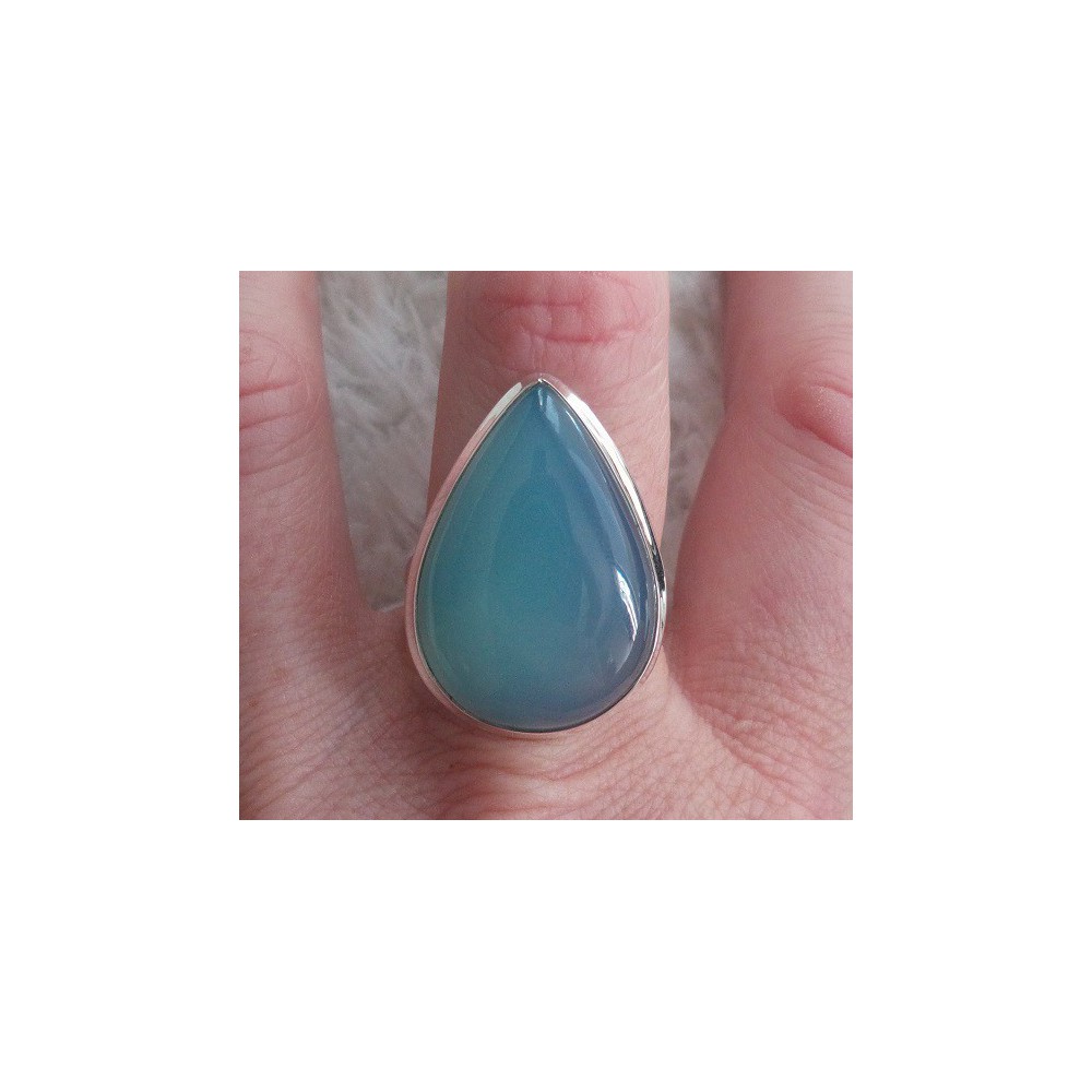 Silver ring set with drop shape Aqua Chalcedone 19 mm