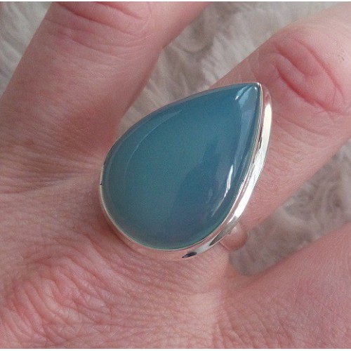 Silver ring set with drop shape Aqua Chalcedone 19 mm