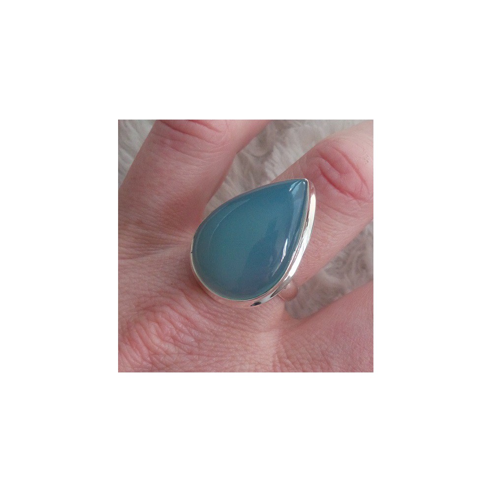 Silver ring set with drop shape Aqua Chalcedone 19 mm