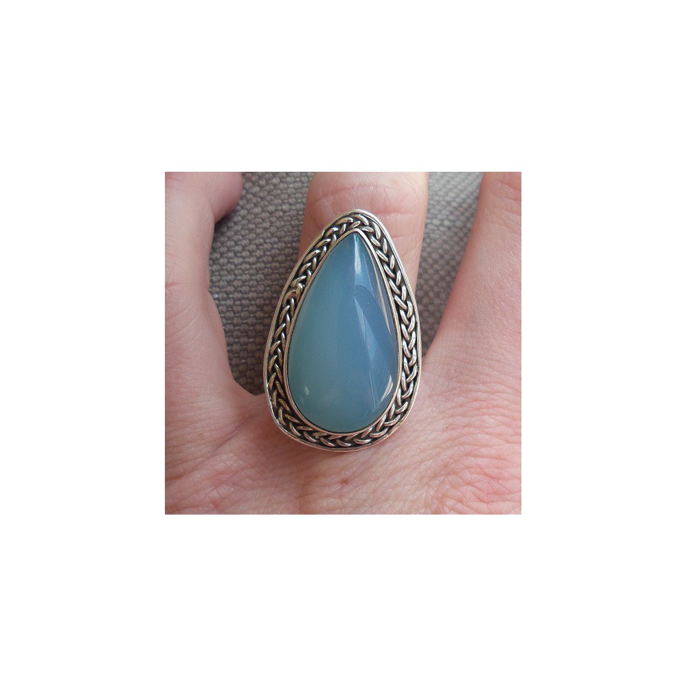 Silver ring drop -shaped head with chalcedone size 17.3 mm