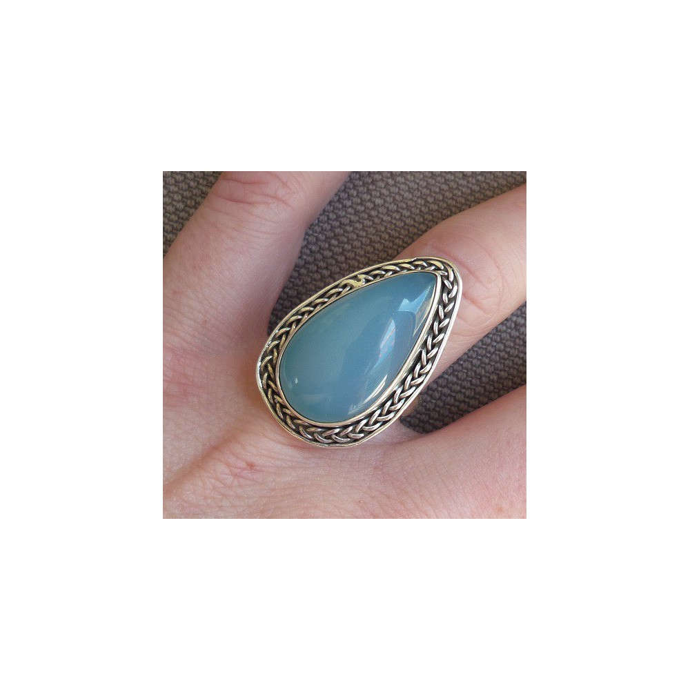 Silver ring drop -shaped head with chalcedone size 17.3 mm