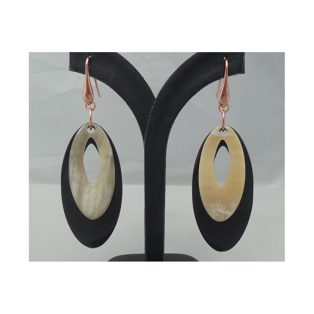 Rosé gilt earrings with oval buffalo horn